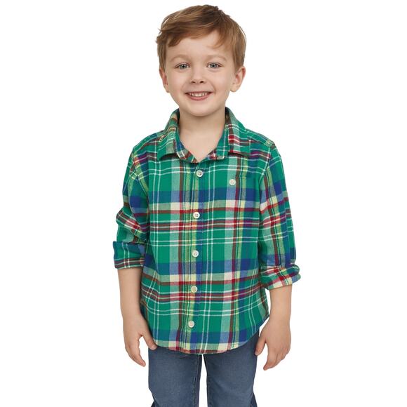 Old Navy Toddler Boy 5T Green Flannel Shirt Button Down - Picture 1 of 6
